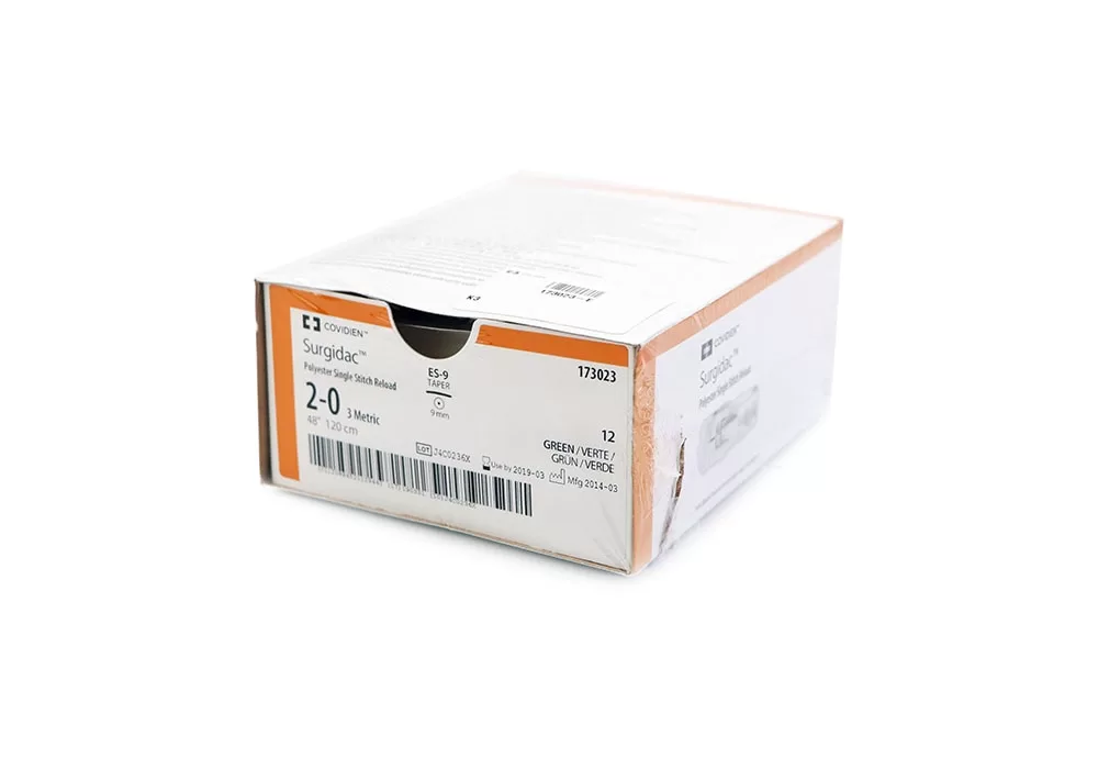 Covidien 2-0 48" Surgidac Polyester Single Stitch Suture Reload Coated Braided Polyester Green Es-9 Taper 9 mm ( of 12) (Orange)