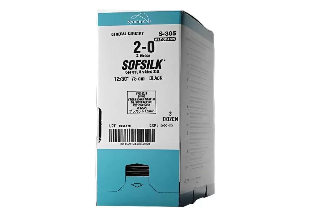 Covidien 2-0 12 x 30" Sofsilk Wax Coated Braided Silk Black Suture, Pre-Cut ( of 36) (Blue)