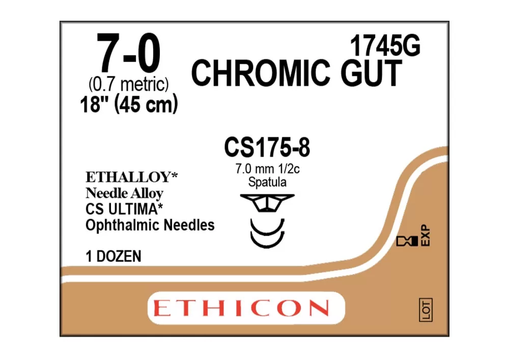 Ethicon 7-0 18" Chromic Gut Suture Cs175-8 7.0 mm 1/2C Spatula ( of 12) (Gold)