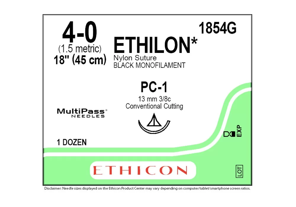 Ethicon 4-0 18" Ethilon* Nylon Suture Black Monofilament Pc-1 13 mm 3/8C Coventional Cutting ( of 12) (Green)