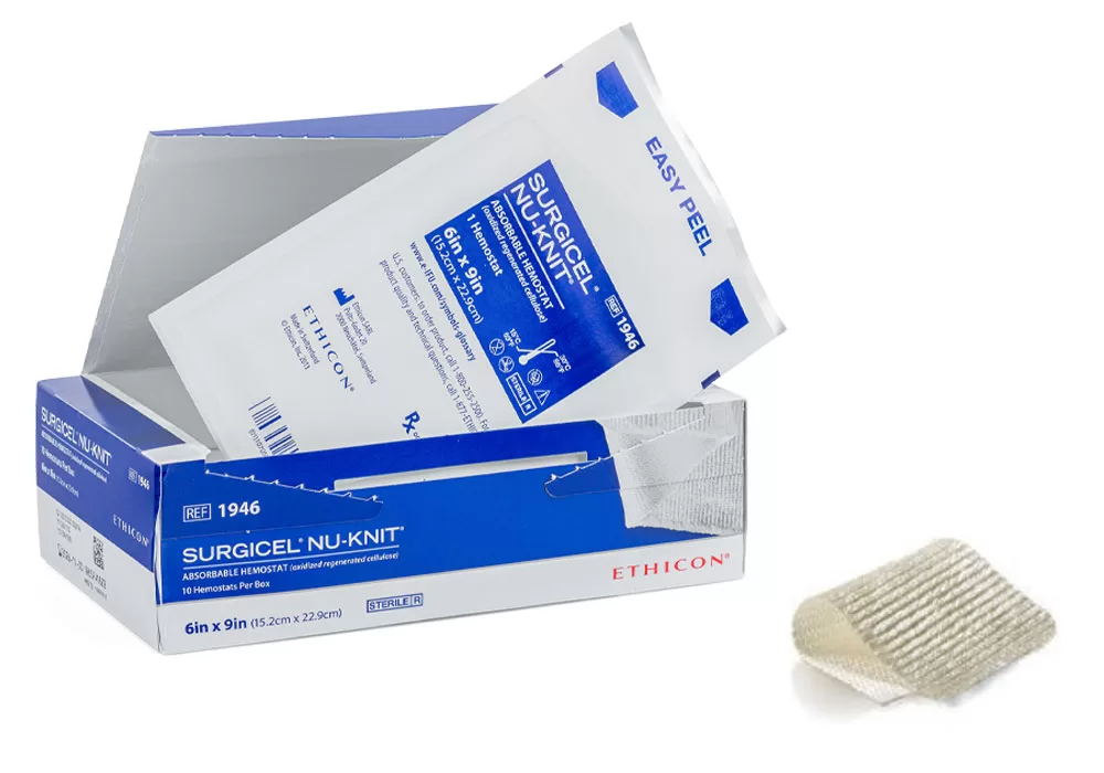 Ethicon Surgicel Nu-Knit Absorbable Hemostat (Oxidized Regenerated Cellulose), 6" X 9" ( of 10)