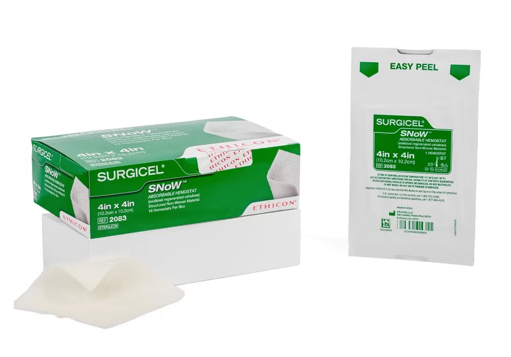 Ethicon Surgicel Snow Absorbable Hemostat (Oxidized Regenerated Cellulose) Structured Non-Woven Material, 4" X 4" (Single Packet)