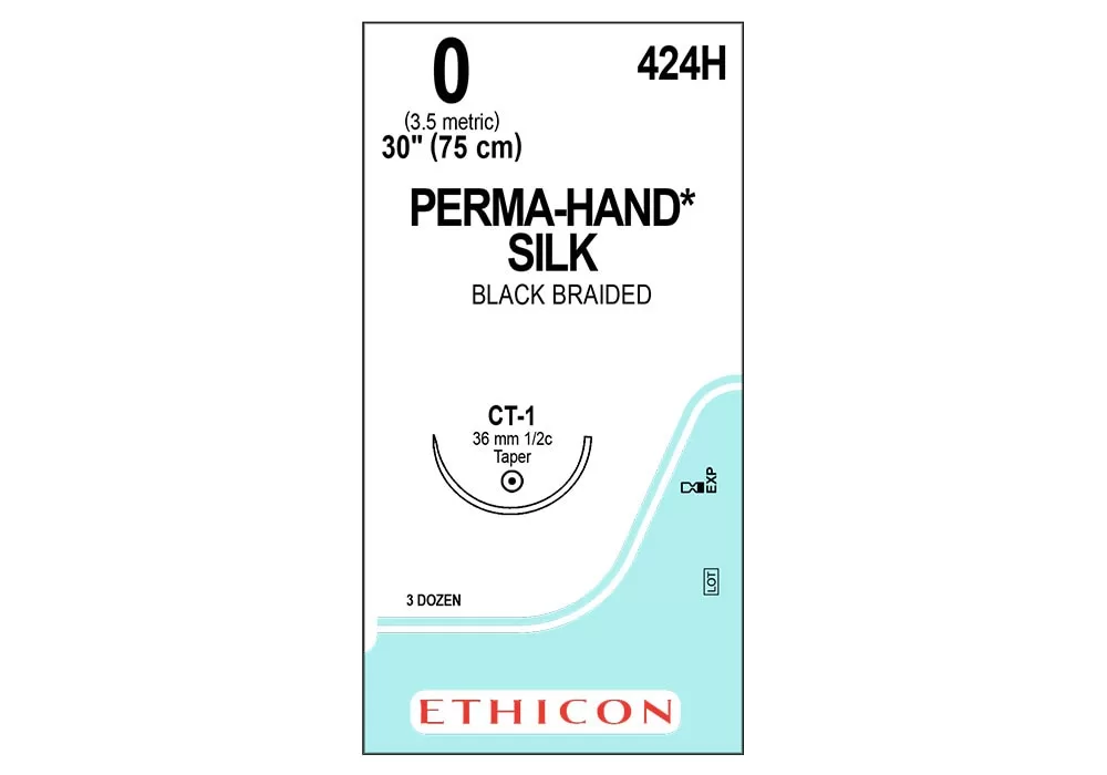 Ethicon 0 30" Perma-Hand* Silk Black Braided Non-Absorbable Suture Ct-1 36 mm 1/2C Taperpoint ( of 36) (Blue)