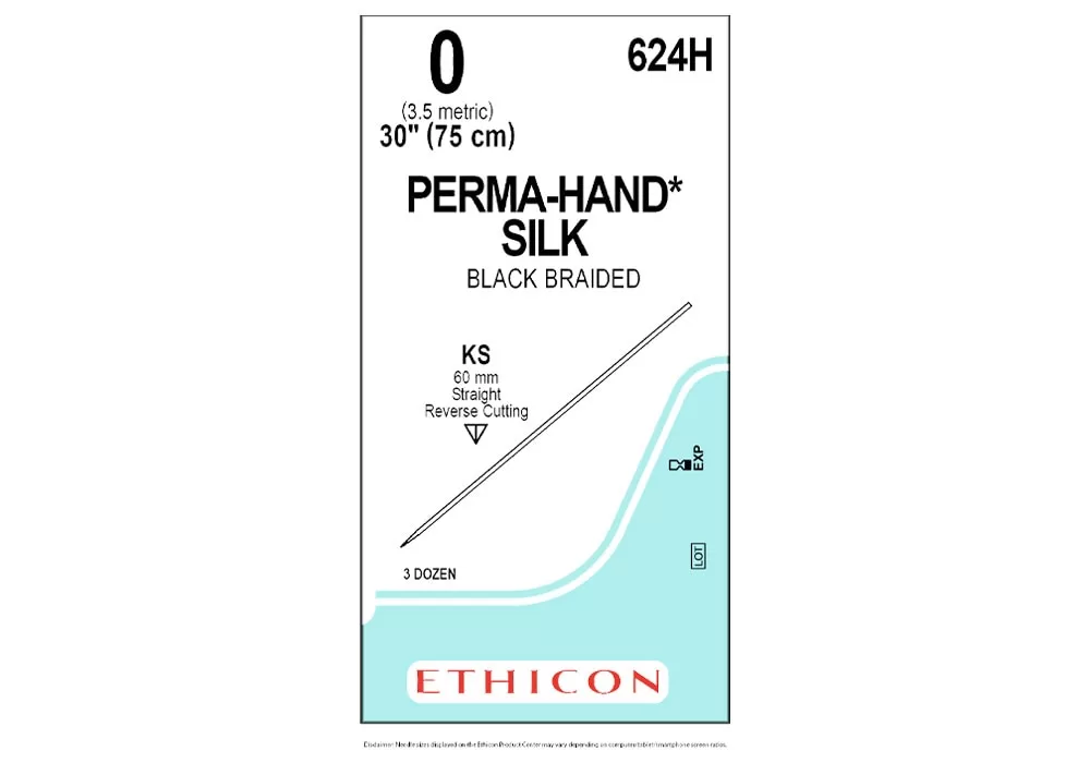 Ethicon 0 30" Perma-Hand* Silk Black Braided Suture Ks 60 mm Straight Reverse Cutting ( of 36) (Blue)