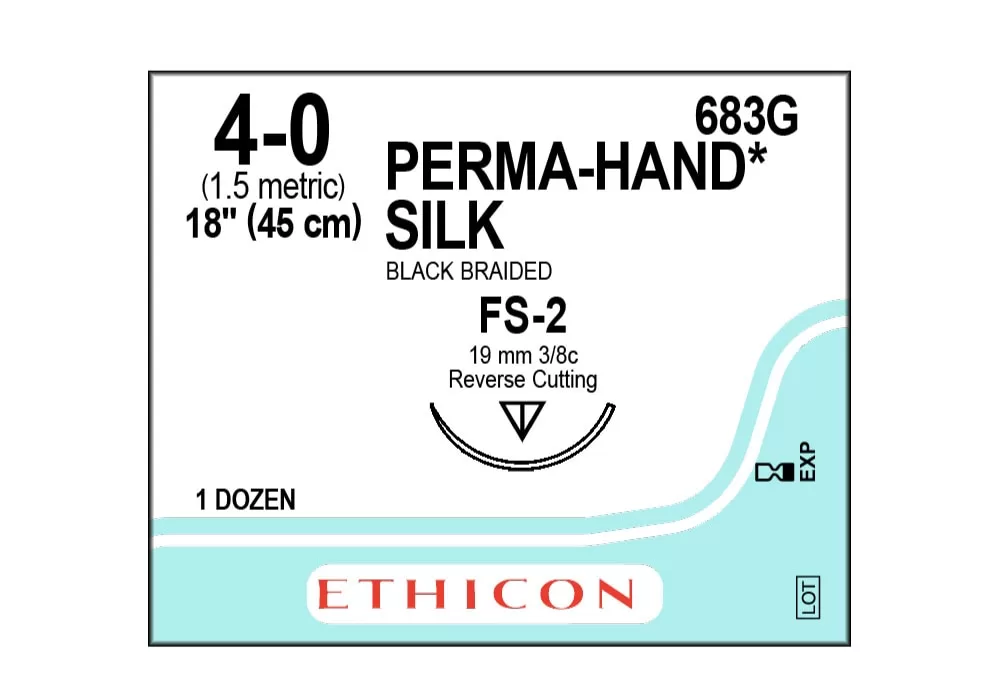 Ethicon 4-0 18" Perma-Hand* Silk Black Braided Non-Absorbable Suture Fs-2 19 mm 3/8C Reverse Cutting ( of 12) (Blue)