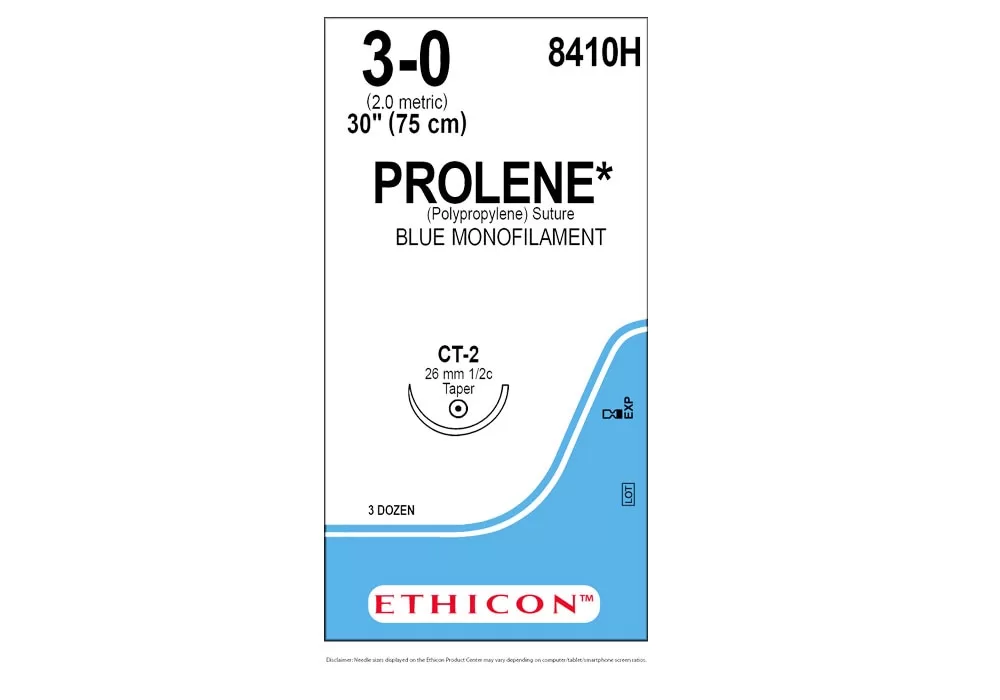 Ethicon 3-0 30" Prolene* (Polypropylene) Blue Monofilament Suture, Ct-2 26 mm 1/2C Taper Point Needle ( of 36)(Blue)
