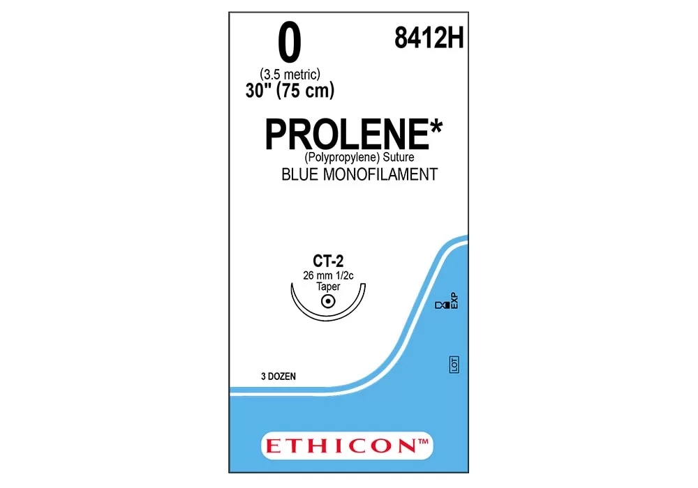 Ethicon 0 30" Prolene* (Polypropylene) Blue Monofilament Non-Absorbable Suture Ct-2 26 mm 1/2C Taper ( of 36) (Blue)