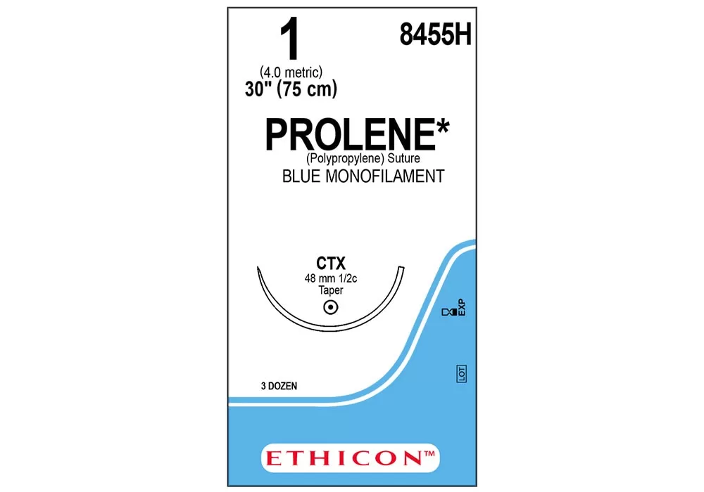 Ethicon 1 30" Prolene* Polypropylene Blue Monofilament Non-Absorbable Suture Ctx 48 mm 1/2C Taperpoint ( of 36) (Blue)