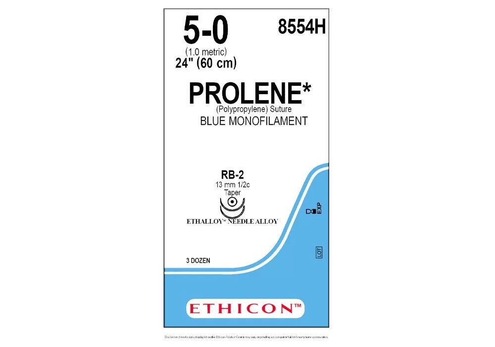 ETHICON 8554H Ethicon 5-0 24" Prolene (Polypropylene) Suture Blue Monofilament Rb-2 13 mm 1/2C Taper ( of 36) (Blue)