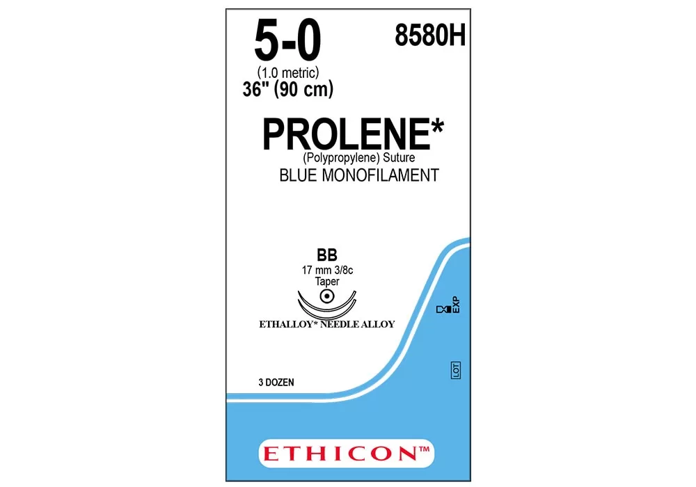 Ethicon 5-0 36" Prolene* (Polypropylene) Suture Blue Monofilament Bb 17 mm 3/8C Taper ( of 36) (Blue)
