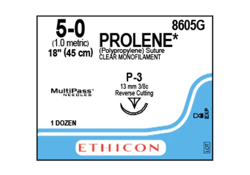 Ethicon 5-0 18" Prolene* (Polypropylene) Suture Clear Monofilament P-3 13 mm 3/8C Reverse Cutting ( of 12) (Blue)