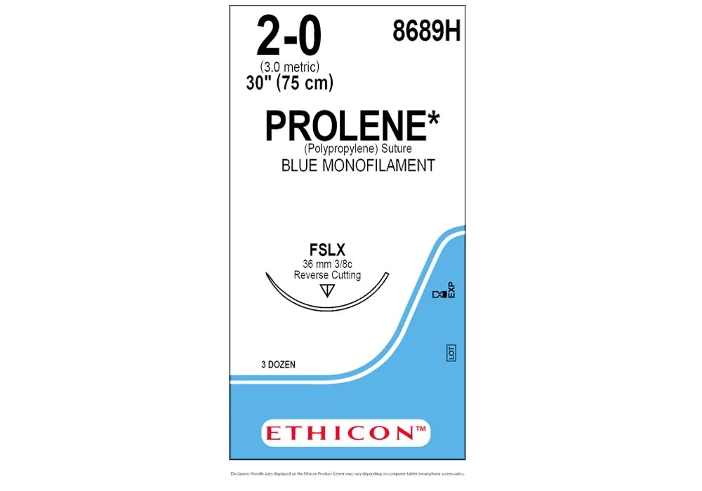 ETHICON 8689H Ethicon 2-0 30" Prolene* (Polypropylene) Blue Monofilament Suture Fslx 36 mm 3/8C Reverse Cutting ( of 36) (Blue)