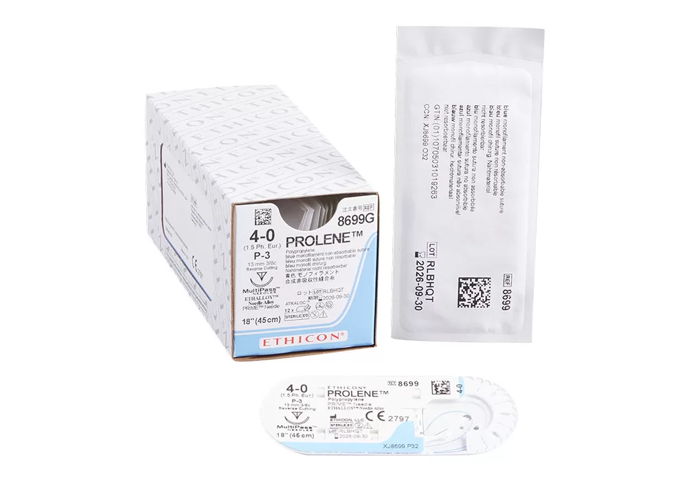ETHICON 8699G Ethicon 4-0 18" Prolene* (Polypropylene) Blue Monofilament Non-Absorbable Suture P-3 13 mm 3/8C Reverse Cutting ( of 12) (Blue)