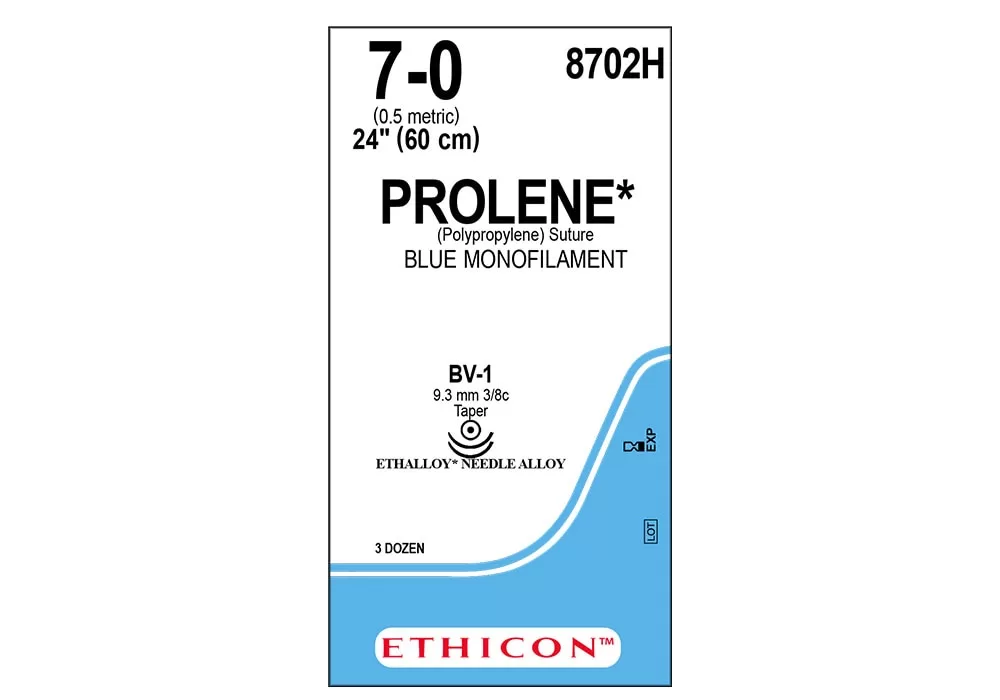 Ethicon 7-0 24" Prolene* Polypropylene Blue Monofilament Non-Absorbable Suture Bv-1 9.3 mm 3/8C Taperpoint ( of 36) (Blue)