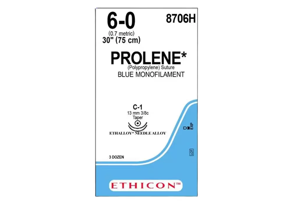 Ethicon 6-0 30" Prolene* (Polypropylene) Blue Monofilament Non-Absorbable Suture C-1 13 mm 3/8C Taperpoint ( of 36) (Blue)