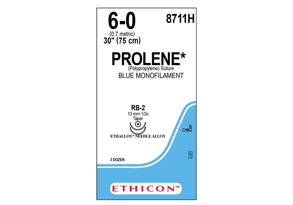 Ethicon 6-0 30" Prolene Polypropylene Blue Monofilament Non-Absorbable Suture Rb-2 13 mm 1/2C Taperpoint ( of 36) (Blue)