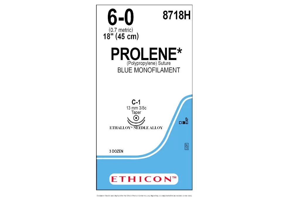 Ethicon 6-0 18" Prolene Polypropylene Blue Monofilament Non-Absorbable Suture C-1 13 mm 3/8C Taperpoint ( of 36) (Blue)