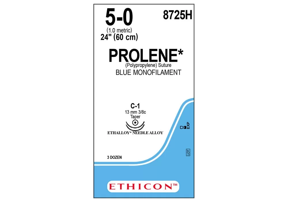 Ethicon 5-0 24" Prolene* (Polypropylene) Blue Monofilament Non-Absorbable Suture C-1 13 mm 3/8C Taperpoint ( of 36) (Blue)