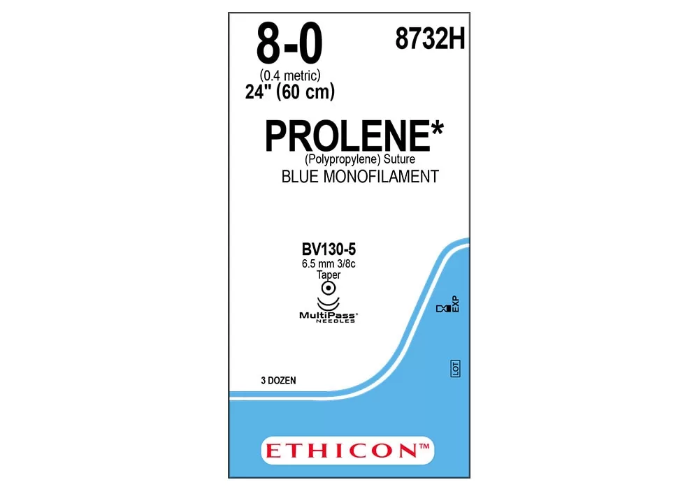 Ethicon 8-0 24" Prolene* Polypropylene Blue Monofilament Non-Absorbable Suture Bv130-5 6.5 mm 3/8C Taperpoint ( of 36) (Blue)