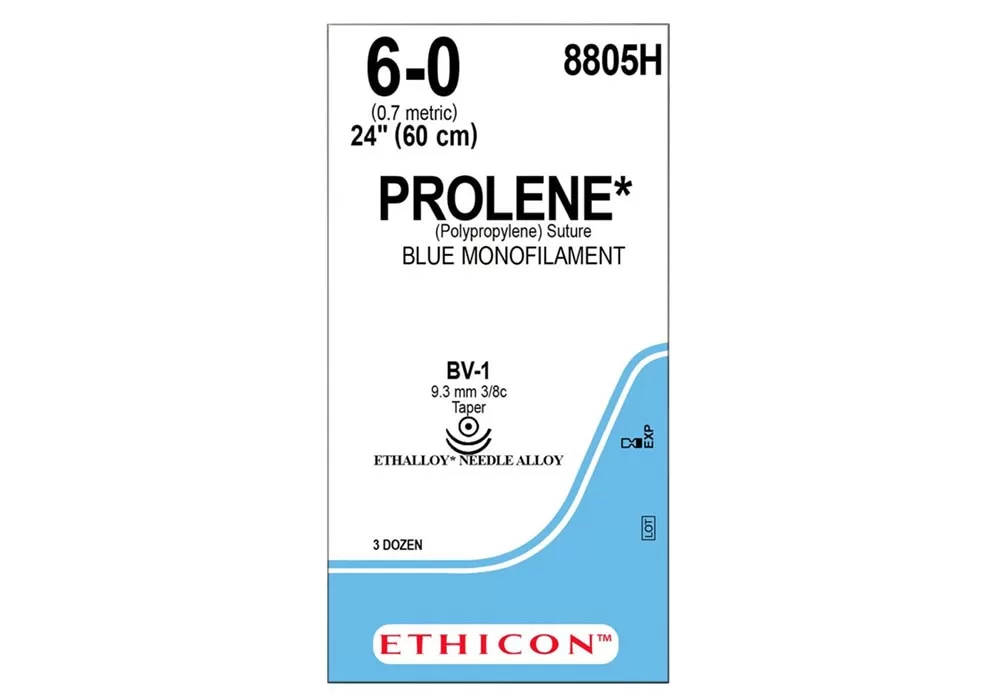 Ethicon 6-0 24" Prolene (Polypropylene) Suture Blue Monofilament Bv-1 9.3 mm 3/8C Taper ( of 36) (Blue)