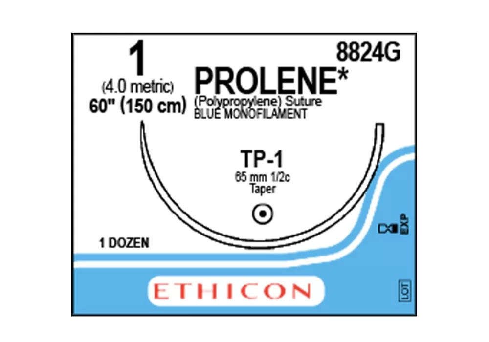 Ethicon 1 60" Prolene* (Polypropylene) Suture Blue Monofilament Tp-1 65 mm 1/2C Taper ( of 12) (Blue)