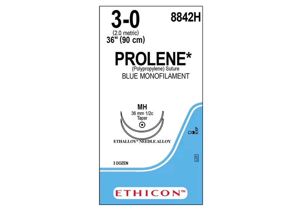Ethicon 3-0 36" Prolene* (Polypropylene) Blue Monofilament Non-Absorbable Suture Mh 36 mm 1/2C Taper ( of 36) (Blue)