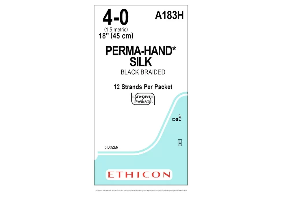 Ethicon 4-0 18" Perma-Hand* Silk Black Braided Suture 12 Strands Per Packet ( of 36) (Blue)