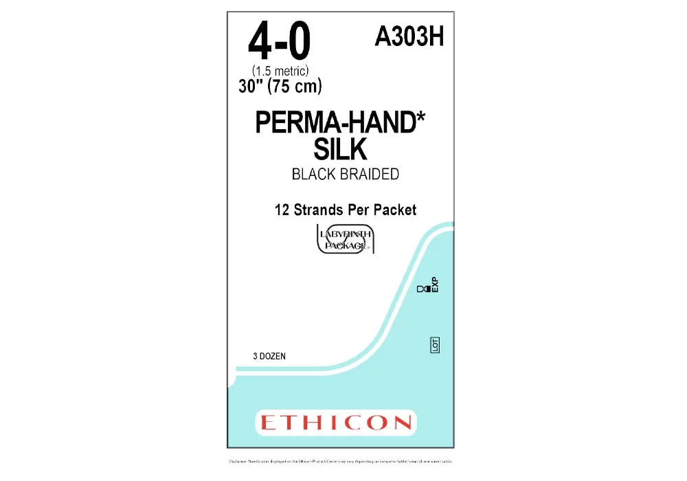 Ethicon 4-0 30" Perma-Hand* Silk Black Braided Suture 12 Strands Per Packet ( of 36) (Blue)
