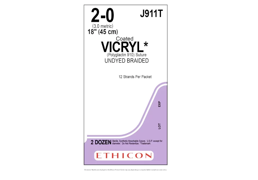 Ethicon 2-0 18" Coated Vicryl* (Polyglactin 910) Suture Undyed Braided 12 Strands Per Packet ( of 24) (Purple)