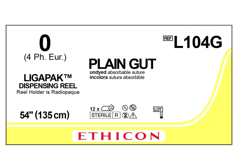 Ethicon 0 54" Plain Gut Suture Ligapak* Absorbable Dispensing Reel, Reel Holder Is Radiopaque ( of 12) (Yellow)