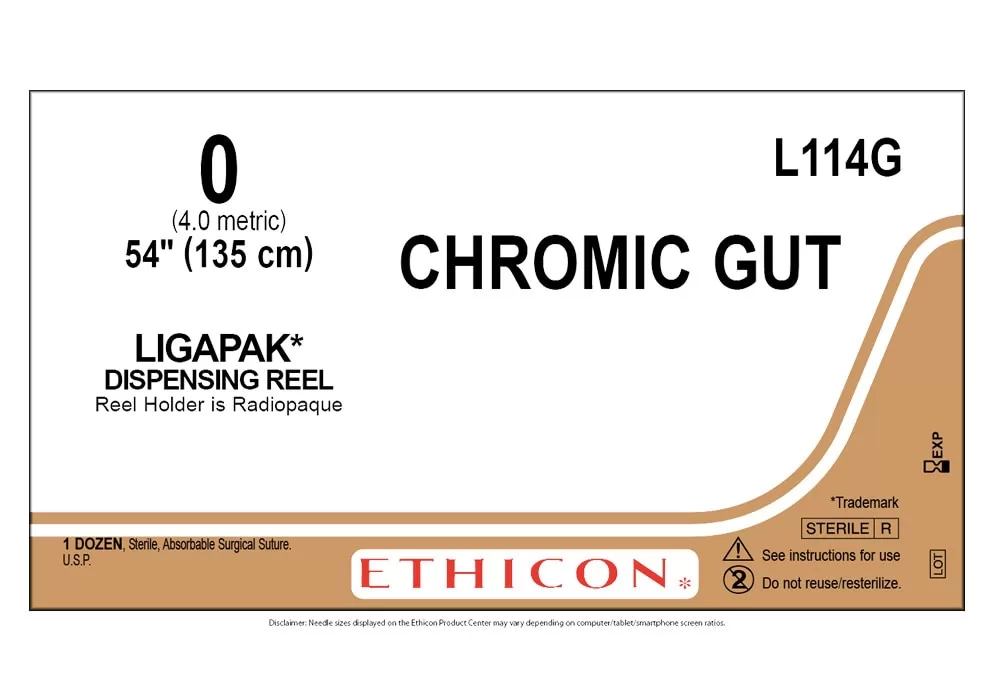 Ethicon 0 54" Chromic Gut Ligapak* Dispensing Reel (Reel Holder Is Radiopaque) Absorbable Surgical Suture, U.S.P ( of 12) (Gold)