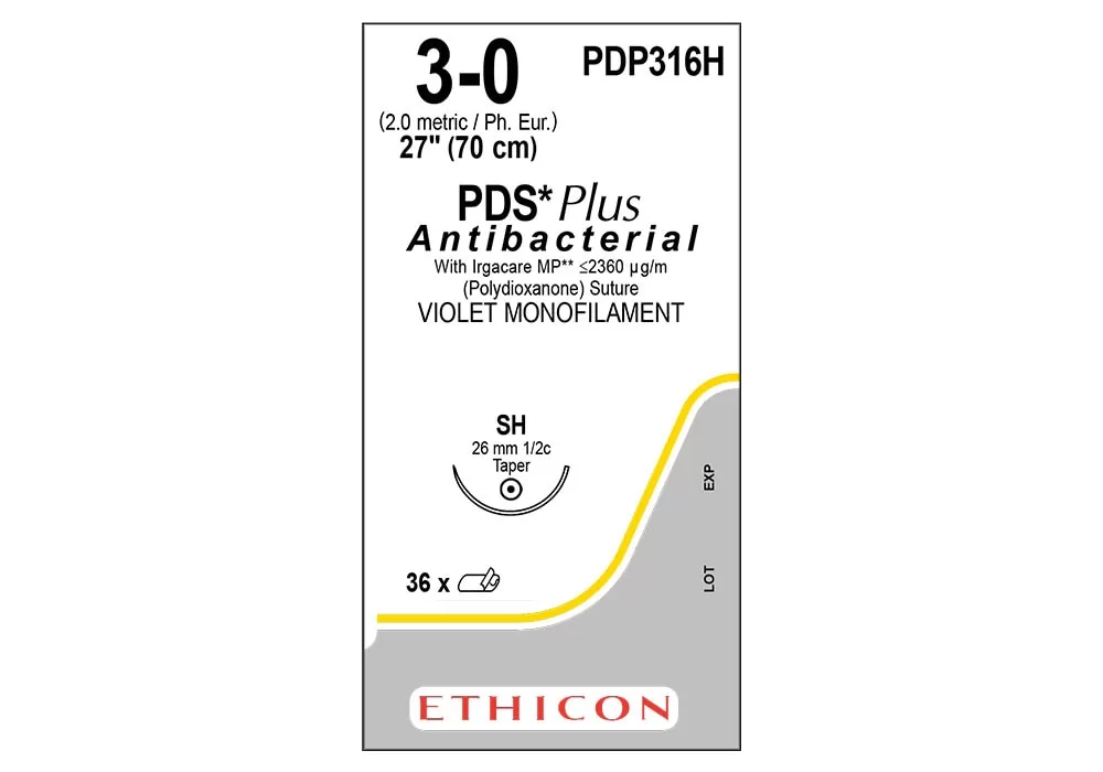 Ethicon 3-0 27” PDS* Plus Antibacterial With Irgacare MP** (Polydioxanone) Violet Monofilament Absorbable Suture Sh 26 mm 1/2C Taper ( of 36) (Grey)