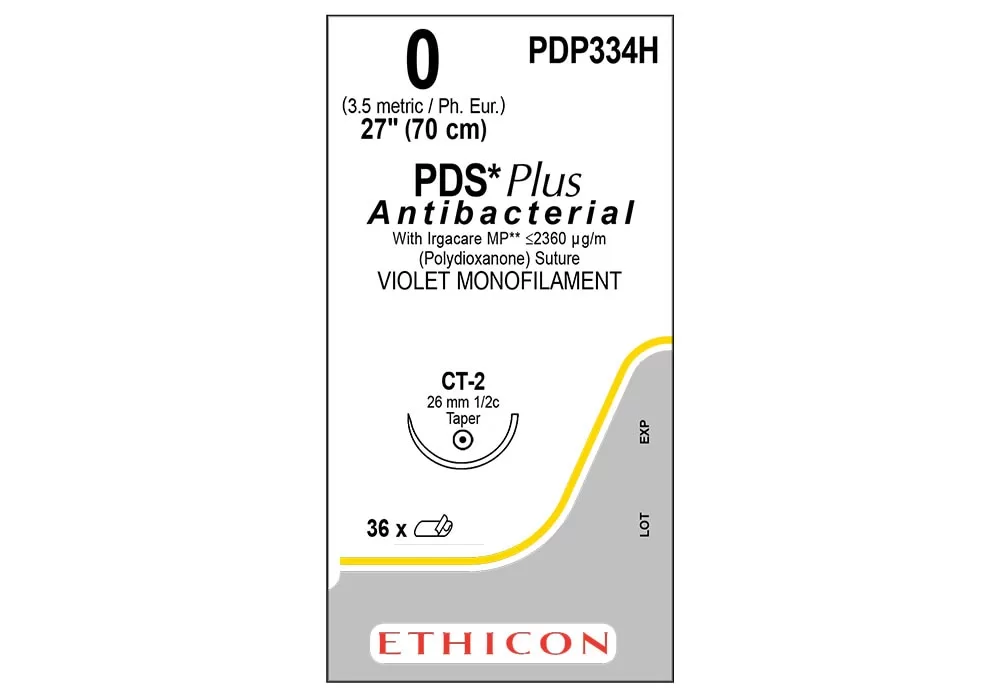 Ethicon 0 27" PDS*Plus Antibacterial With Irgacare MP** Violet Monofilament Suture Ct-2 26 mm 1/2C Taper ( of 36) (Grey)
