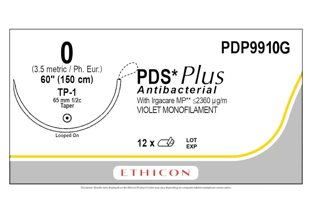 Ethicon 0 150 cm PDS Plus Absorbable Suture, Tp-1 Taper Point Needle ( of 12) (Gray)