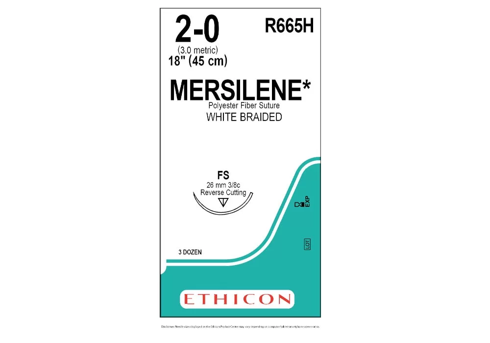 Ethicon 2-0 18" Mersilene* Polyester Fiber White Braided Suture Fs 26 mm 3/8C Reverse Cutting ( of 36) (Teal)