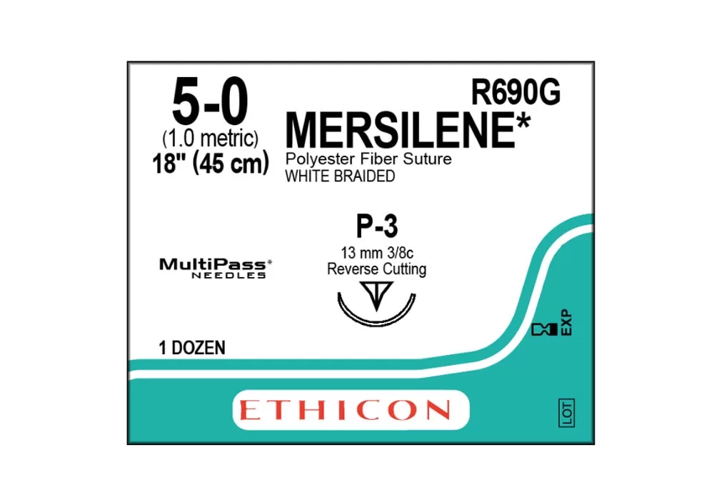 Ethicon 5-0 18" Mersilene* Polyester Fiber Suture White Braided P-3 13 mm 3/8C Reverse Cutting ( of 12) (Teal)