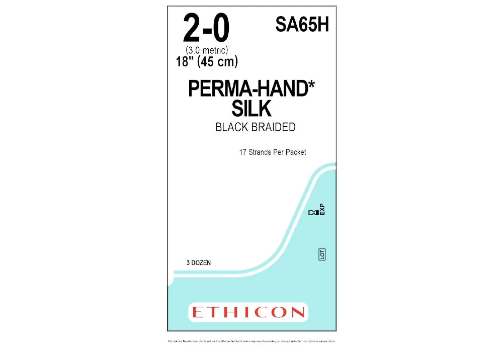Ethicon 2-0 18" Perma-Hand* Silk Black Braided Non-Absorbable Suture 17 Strands Per Packet ( of 36) (Blue)