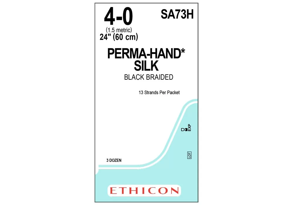 Ethicon 4-0 24" Perma-Hand Silk Black Braided Suture 13 Strands Per Packet ( of 36) (Blue)