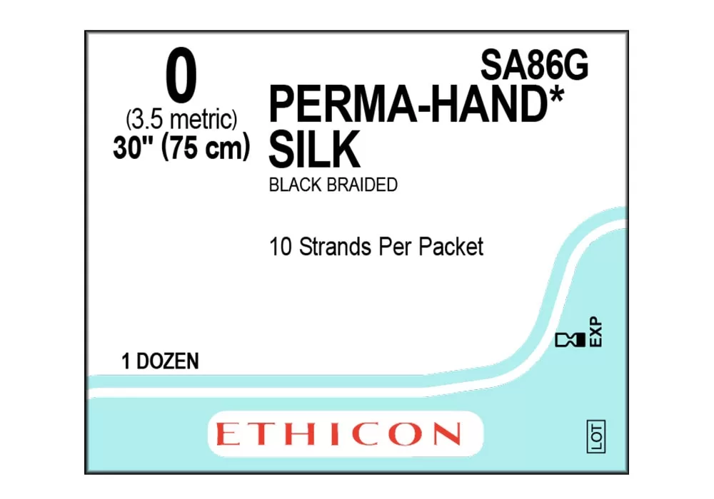 Ethicon 0 30" Perma-Hand* Silk Black Braided Suture 10 Strands Per Packet ( of 12) (Blue)