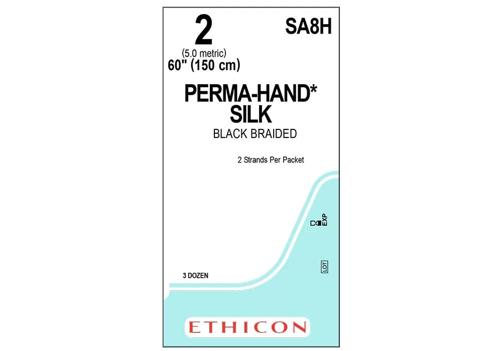 Ethicon 2 60" Perma-Hand* Silk Black Braided Non-Absorbable Suture 2 Strands Per Packet ( of 36) (Blue)