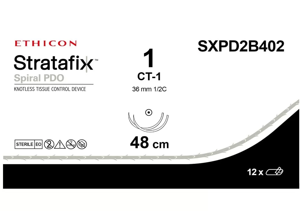 Ethicon Tensile Strength Size 1, Size 2 24 cm x 24 cm Stratafix Spiral Pdo Knotless Tissue Control Device (Polydioxanone) Violet Monofilament Synthetic Absorbable Suture, Ct-1 36 mm 1/2C Taper Point ( of 12) (Black)