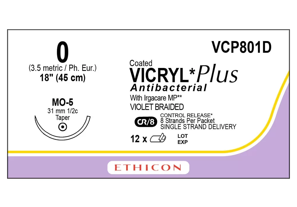 Ethicon Suture, Size 0, 18 In. Length, Violet, Triclosan, Polyglactin 910, Braided ( of 12)