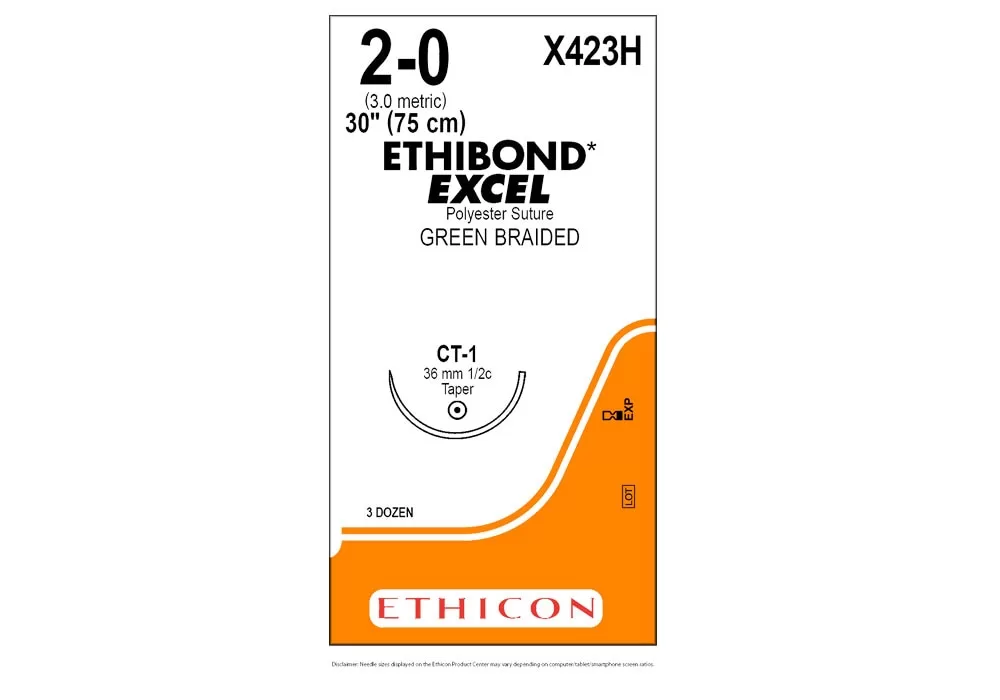Ethicon 2-0 30" Ethibond Excel Coated Polyester Green Braided Non-Absorbable Suture Ct-1 36 mm 1/2C Taperpoint ( of 36) (Orange)