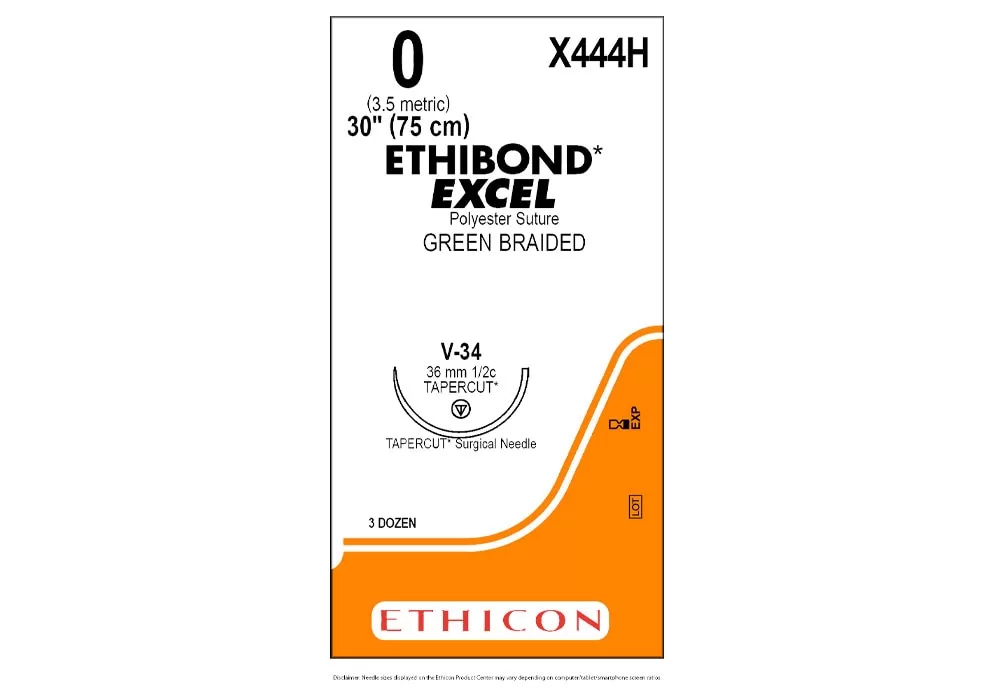 Ethicon 0 30" Ethibond* Excel Polyester Green Braided Suture V-34 36 mm 1/2C Tapercut ( of 36) (Orange)