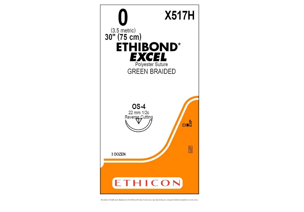 Ethicon 0 30" Ethibond* Suture Excel Coated Polyester Os-4 22 mm 1/2C Reverse Cutting ( of 36) (Orange)