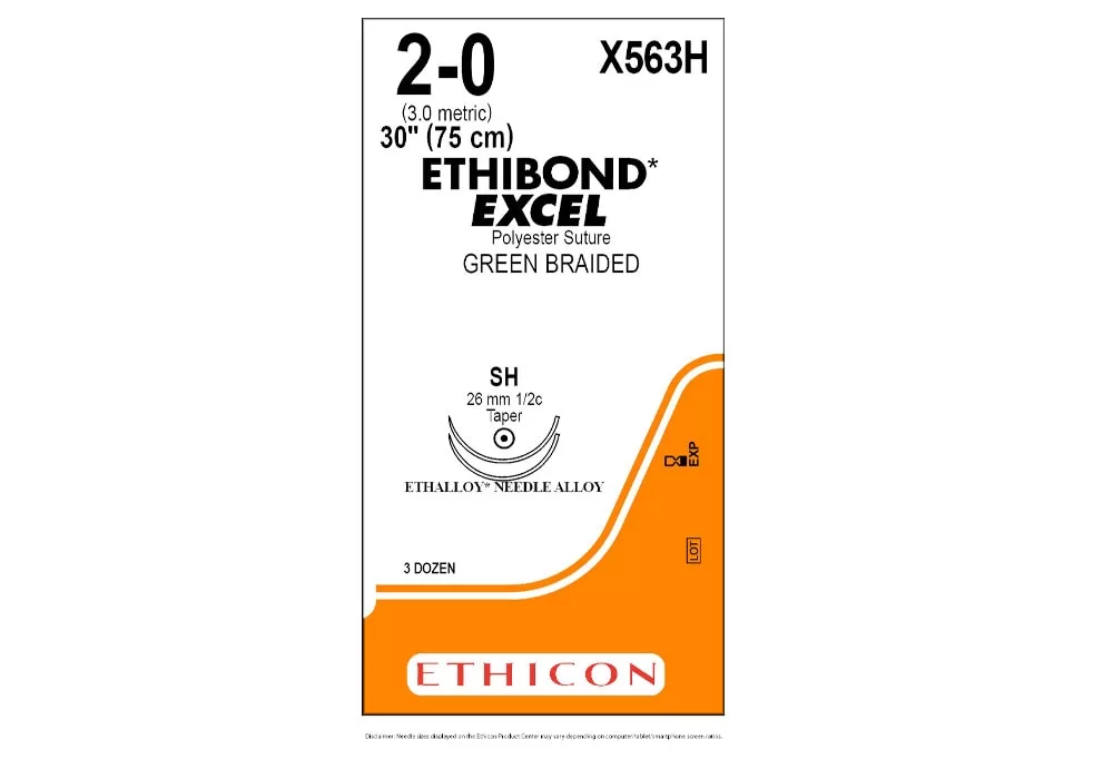Ethicon 2-0 30" Ethibond* Excel Coated Polyester Green Braided Suture Sh 26 mm 1/2C Taper ( of 36) (Orange)