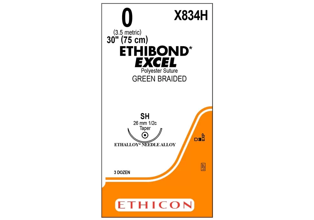 Ethicon 0 30" Ethibond* Excel Coated Polyester Green Braided Non-Absorbable Suture Sh 26 mm 1/2C Taperpoint ( of 36) (Orange)