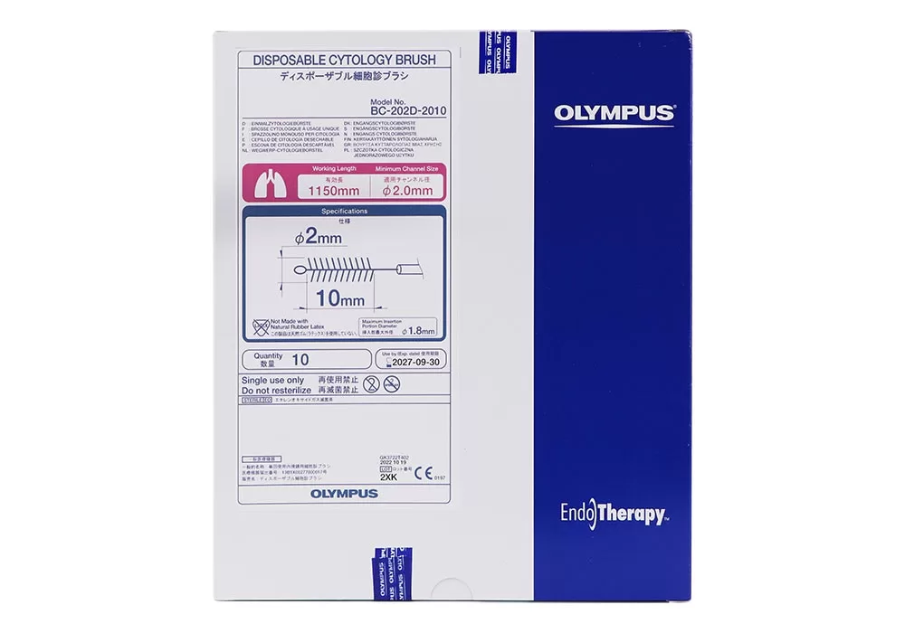Olympus Endotherapy Disposable Cytology Brush, 1150 mm Working Length x 2.0 mm Minimum Channel Size, 2 mm x 10 mm, 1.8 mm Maximum Insertion Portion Diameter ( of 10)