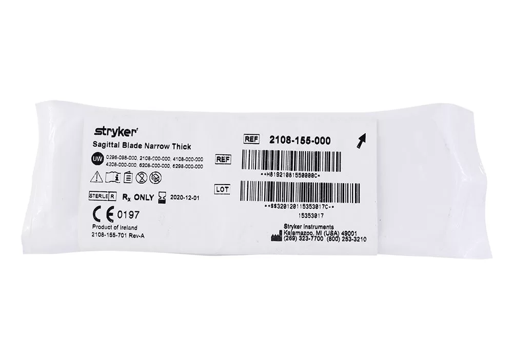 Stryker 2108 Series Sagittal Blade, Offset (12.4 mm x 1.24 mm x 73.7 mm)