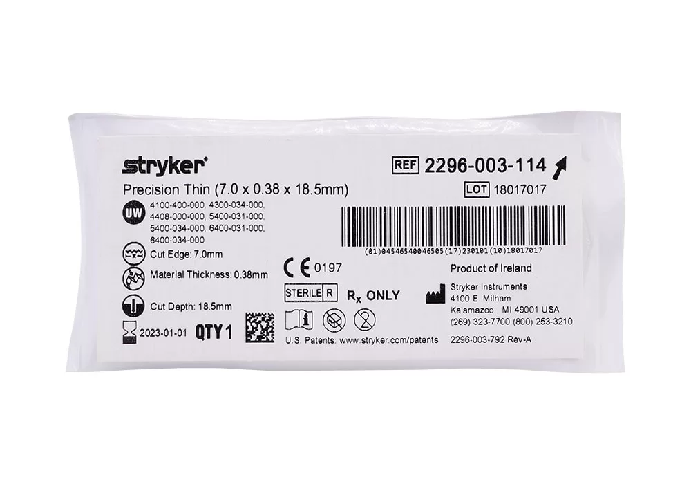 STRYKER 2296-003-114 Stryker Medium Narrow Shaver Blade, 7mm x 18.5mm